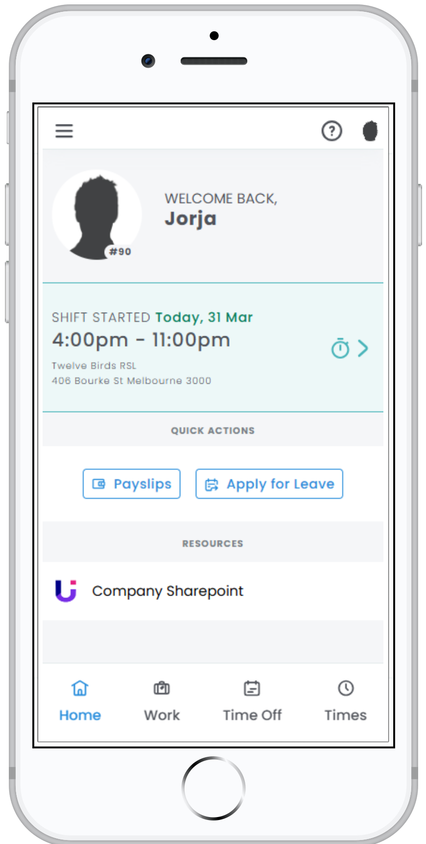 Employee app dashbaord with upcoming shift.png